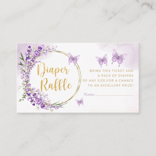 Paars floreel goud Boterfly diaper verkeers ticket Informatiekaartje (Voorkant)