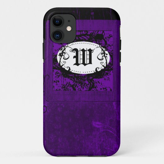 Paars floreel patroon en Monogram W Case-Mate iPhone Case (Achterkant)