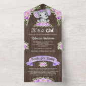 Paars Florence Waterverf Elephant Baby shower All In One Uitnodiging (Binnen)