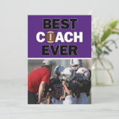 Paars Football Coach Best Ever Custom Foto Bedankkaart (Staand voorkant)