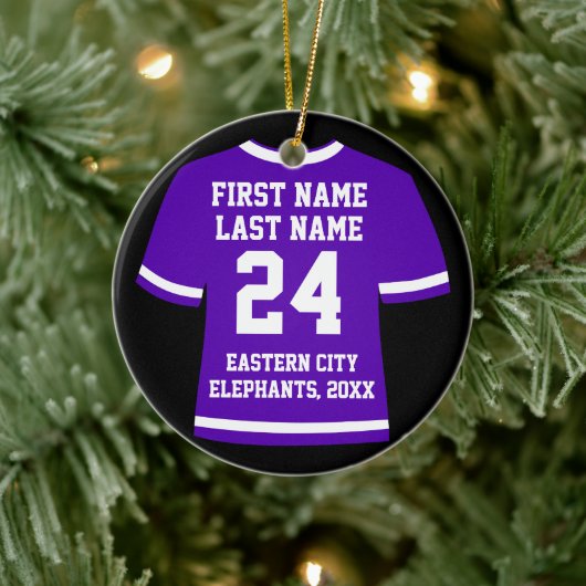 Paars Football Soccer Hockey Sports Jersey Keramisch Ornament (Boom)