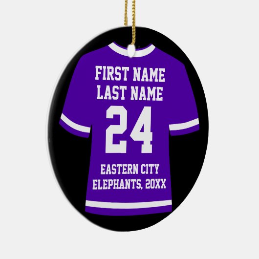 Paars Football Soccer Hockey Sports Jersey Keramisch Ornament (Rechts)