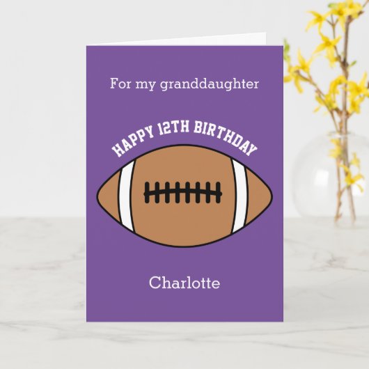 Paars Football Sport 12e geboortedag Kaart (Gele Bloem)