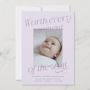 Paars Foto Moderne Geboortebericht Lilac Worth The Aankondiging