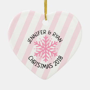 Paar's foto roze witte sneeuwvlok personaliseren keramisch ornament