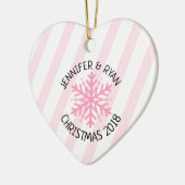 Paar's foto roze witte sneeuwvlok personaliseren keramisch ornament (Links)