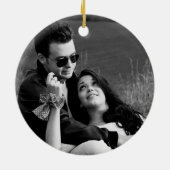 Paar's foto zwart-witte sneeuwvlok personaliseren keramisch ornament (Achterkant)