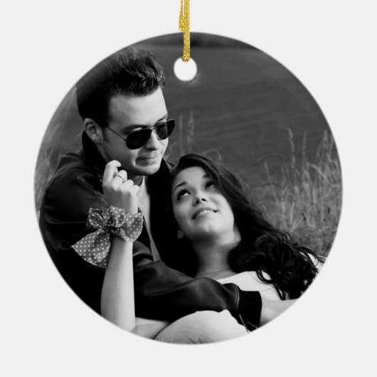 Paar's foto zwart-witte sneeuwvlok personaliseren keramisch ornament (Achterkant)