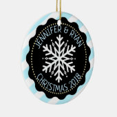 Paar's foto zwart-witte sneeuwvlok personaliseren keramisch ornament (Rechts)