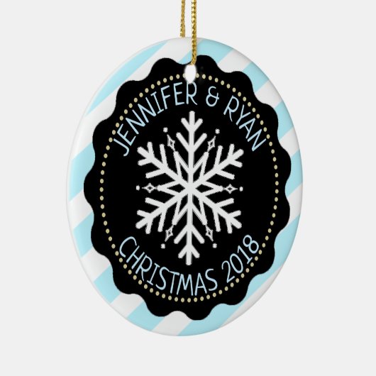 Paar's foto zwart-witte sneeuwvlok personaliseren keramisch ornament (Rechts)