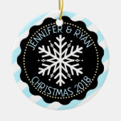 Paar's foto zwart-witte sneeuwvlok personaliseren keramisch ornament (Voorkant)