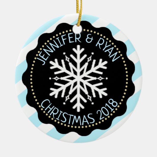 Paar's foto zwart-witte sneeuwvlok personaliseren keramisch ornament (Voorkant)