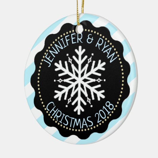 Paar's foto zwart-witte sneeuwvlok personaliseren keramisch ornament (Links)