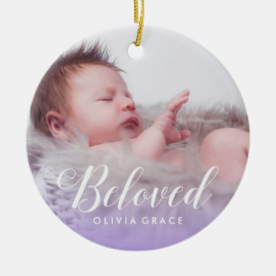 Paars   Fotonaam en geboortestaat van Baby Keramisch Ornament