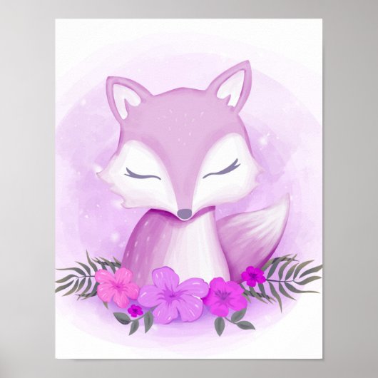 Paars Fox Whimsical Animal Poster (Voorkant)