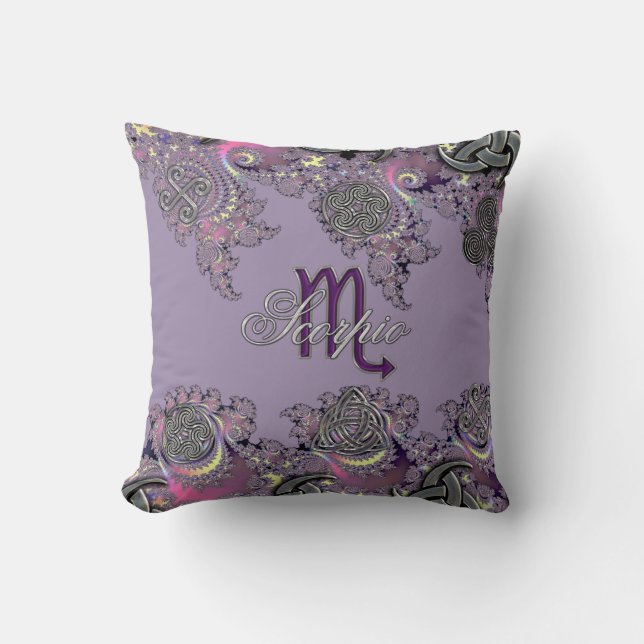 Paars Fractal Zodiac Sign Scorpio Sierkussen (Voorkant)