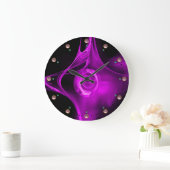 PAARS FRACTALE ROOS IN ZWARTE, PINKGEMSTONES GROTE KLOK (Huis)