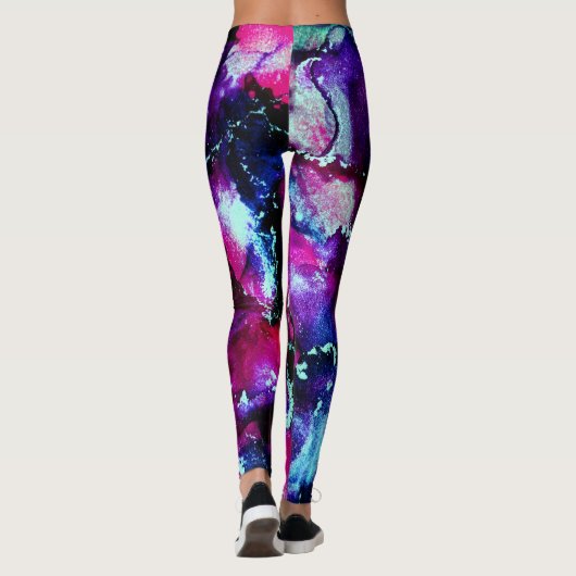Paars Galaxy Alcohol Ink Abstract Leggings (Achterkant)