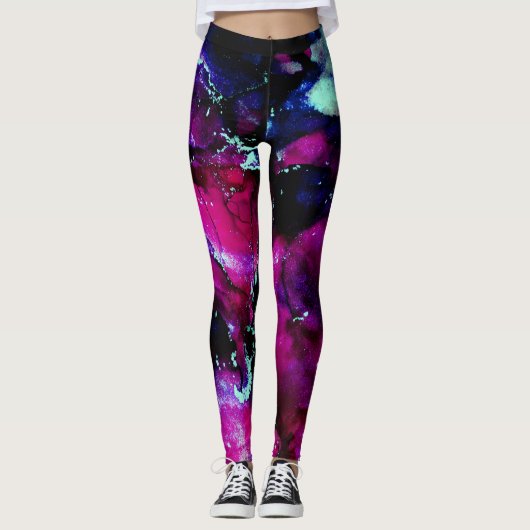 Paars Galaxy Alcohol Ink Abstract Leggings (Voorkant)