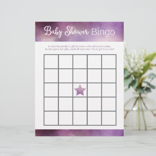 Paars Galaxy Baby shower Bingo Game (Staand voorkant)