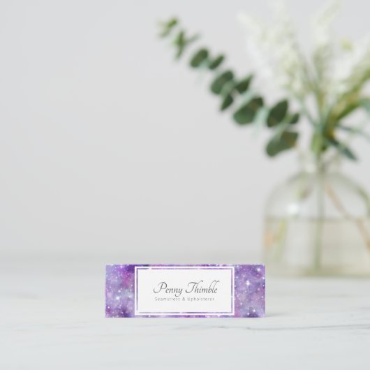 Paars Galaxy en sterren Mini Visitekaartje (Staand voorkant)