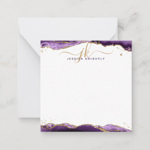 Paars geanimeerde geodestedebon Gold Glitter Notitiekaartje