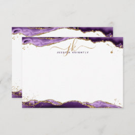 Paars geanimeerde geodestedebon Gold Glitter Notitiekaartje