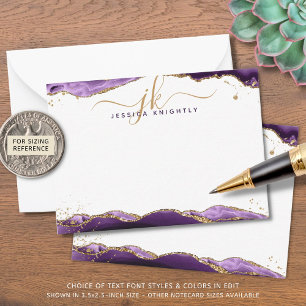 Paars geanimeerde geodestedebon Gold Glitter Notitiekaartje