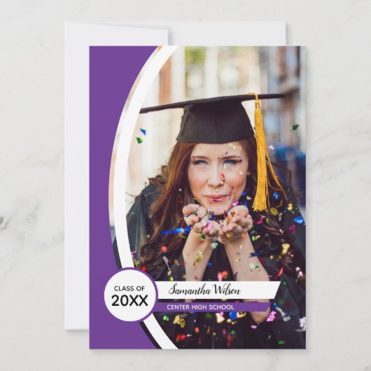 Paars gebogen Lijst Foto Afstuderen Kaart (Voorkant)
