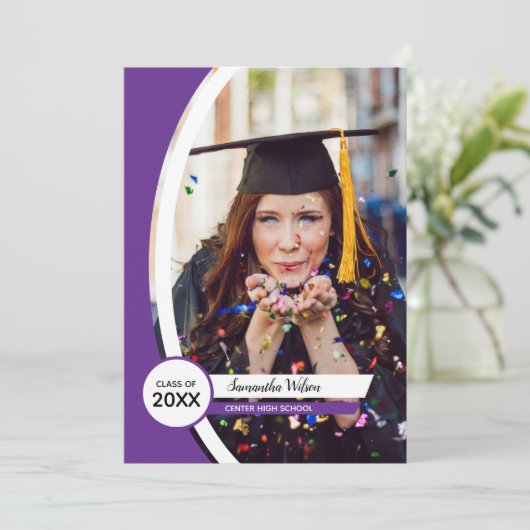 Paars gebogen Lijst Foto Afstuderen Kaart (Staand voorkant)