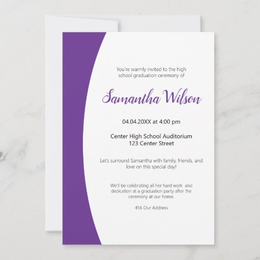 Paars gebogen Lijst Foto Afstuderen Kaart (Achterkant)