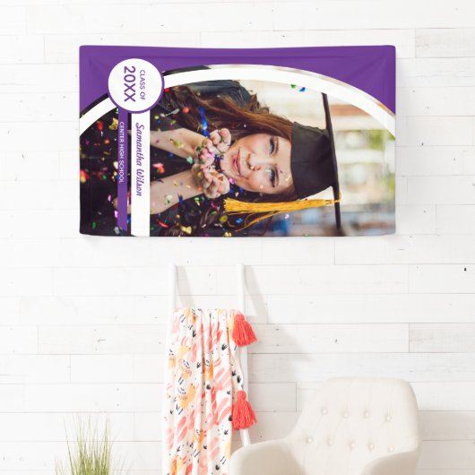 Paars gebogen Lijst Foto Afstuderen Spandoek (Insitu)