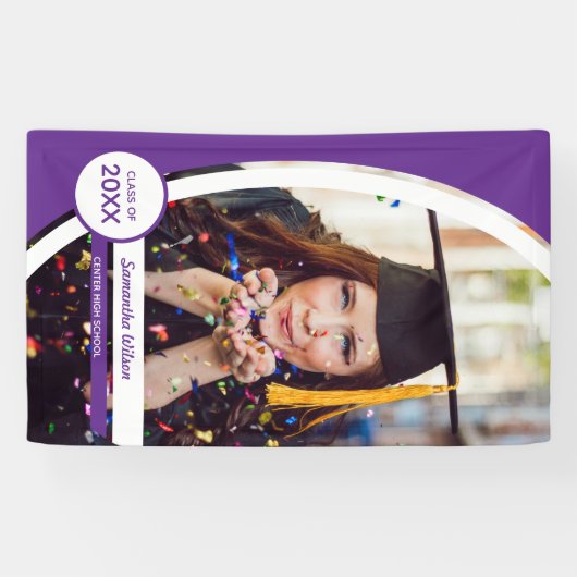 Paars gebogen Lijst Foto Afstuderen Spandoek (Horizontaal)