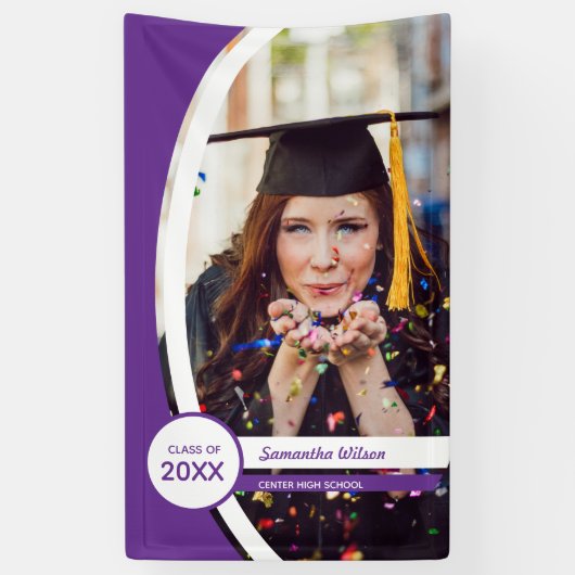 Paars gebogen Lijst Foto Afstuderen Spandoek (Verticaal)