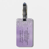 Paars geborsteld Metaal Glitter Monogram Manuscrip Bagagelabel (Achterkant verticaal)