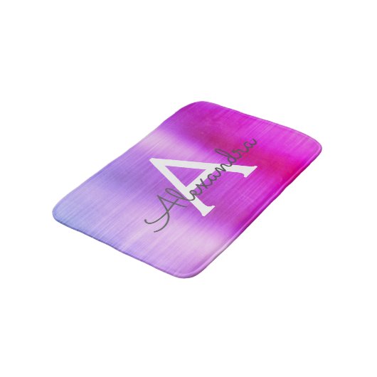 Paars geborsteld Metaal Monogram Naam en Initiaal Badmat (Gekanteld)
