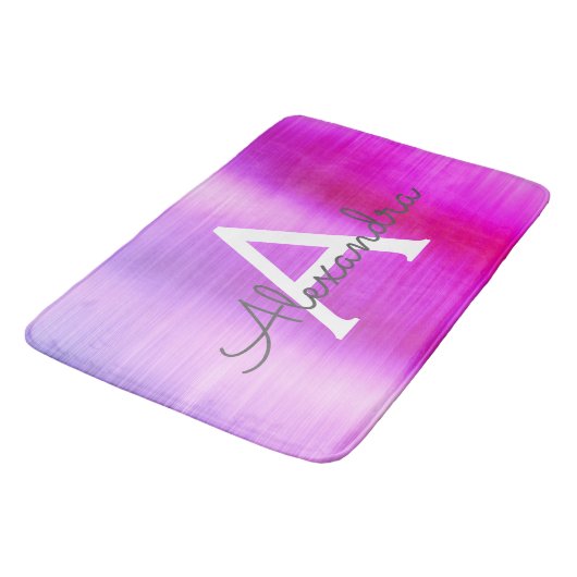 Paars geborsteld Metaal Monogram Naam en Initiaal Badmat (Gekanteld)