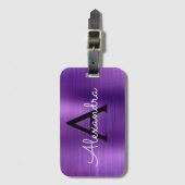 Paars geborsteld Metaal Monogram Naam en Initiaal Bagagelabel (Voorkant (verticaal))