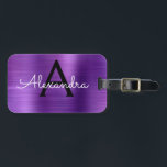 Paars geborsteld Metaal Monogram Naam en Initiaal Bagagelabel<br><div class="desc">Paarse Brushed Metal Folie Monogram Naam en Initiaal Bagagelabel. Dit label is ideaal voor terug naar school,  werk of reizen.</div>