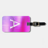 Paars geborsteld Metaal Monogram Naam en Initiaal Bagagelabel (Voorkant horizontaal)