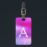 Paars geborsteld Metaal Monogram Naam en Initiaal Bagagelabel<br><div class="desc">Paarse Brushed Metal Folie Monogram Naam en Initiaal Bagagelabel. Dit label is ideaal voor terug naar school,  werk of reizen.</div>
