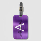 Paars geborsteld Metaal Monogram Naam en Initiaal Bagagelabel (Voorkant (verticaal))