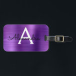 Paars geborsteld Metaal Monogram Naam en Initiaal Bagagelabel<br><div class="desc">Paarse Brushed Metal Folie Monogram Naam en Initiaal Bagagelabel. Dit label is ideaal voor terug naar school,  werk of reizen.</div>