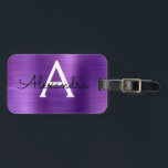 Paars geborsteld Metaal Monogram Naam en Initiaal Bagagelabel<br><div class="desc">Paarse Brushed Metal Folie Monogram Naam en Initiaal Bagagelabel. Dit label is ideaal voor terug naar school,  werk of reizen.</div>