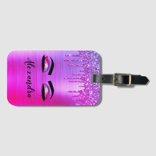 Paars geborsteld Metaal Monogram Naam en Initiaal Bagagelabel (Voorkant (horizontaal))