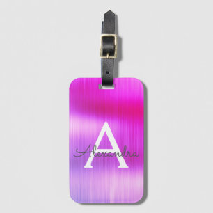 Paars geborsteld Metaal Monogram Naam en Initiaal Bagagelabel