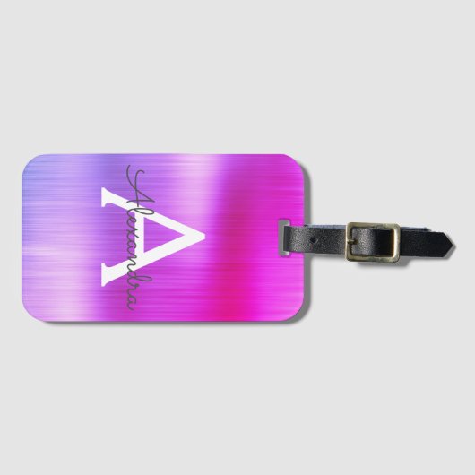 Paars geborsteld Metaal Monogram Naam en Initiaal Bagagelabel (Voorkant (horizontaal))