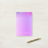 Paars geborsteld Metaal Monogram Naam Luxe Post-it® Notes (Op bureau)