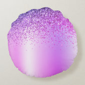 Paars geborsteld metaal monogram naam meisje rond kussen (Achterkant)