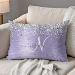 Paars geborsteld metaal Silver Glitter Monogram Na Accent Kussen<br><div class="desc">Pas dit trendy chic accent-kussen eenvoudig aan met een  zilveren mousserend glitter op een paarse geborstelde metalen achtergrond.</div>